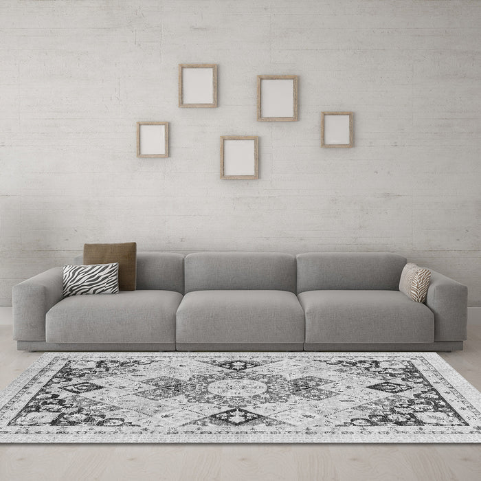 Machine Washable Abstract Gray Modern Rug in a Living Room,, wshabs2968gry