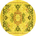 Round Abstract Yellow Modern Rug, abs2968yw