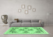 Machine Washable Abstract Emerald Green Modern Area Rugs in a Living Room,, wshabs2968emgrn