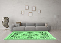 Machine Washable Abstract Emerald Green Modern Rug, wshabs2968emgrn