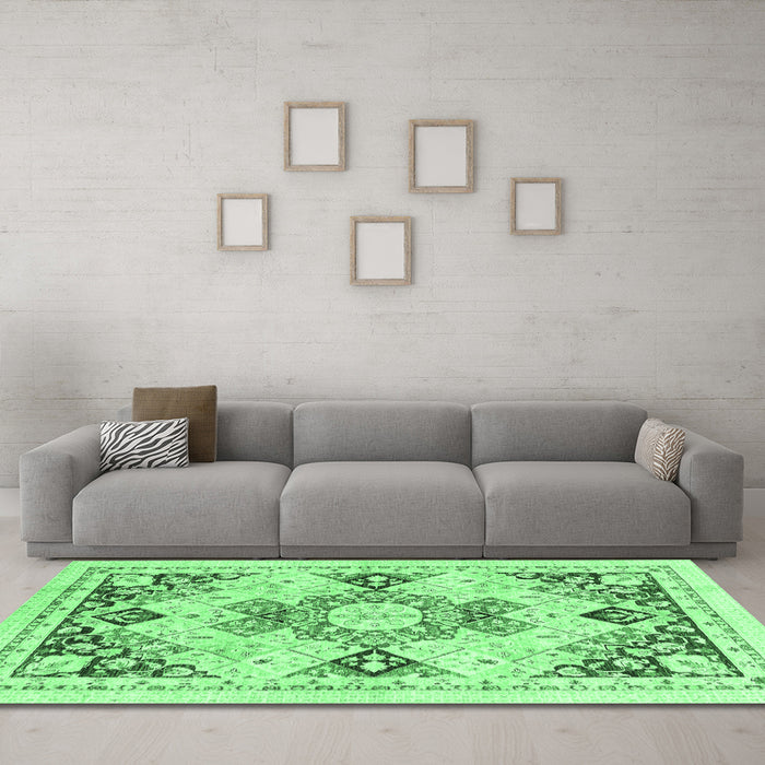 Machine Washable Abstract Emerald Green Modern Area Rugs in a Living Room,, wshabs2968emgrn