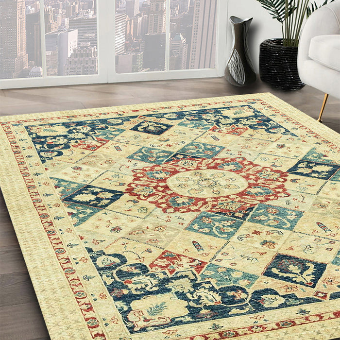 Abstract Dark Almond Brown Modern Rug in Family Room, abs2968