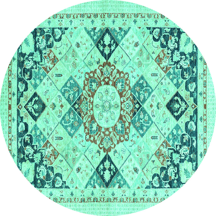 Round Machine Washable Abstract Turquoise Modern Area Rugs, wshabs2968turq