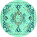 Round Machine Washable Abstract Turquoise Modern Area Rugs, wshabs2968turq