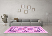 Machine Washable Abstract Pink Modern Rug, wshabs2968pnk