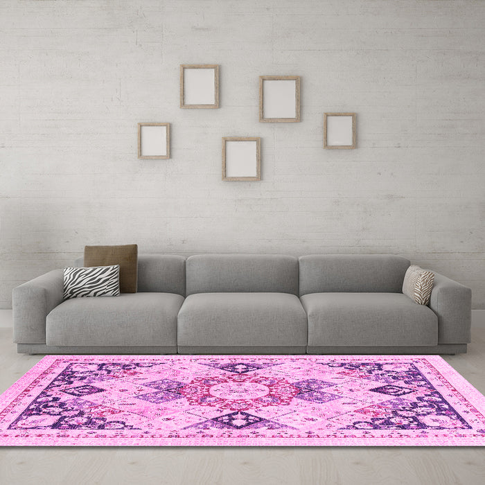 Machine Washable Abstract Pink Modern Rug in a Living Room, wshabs2968pnk
