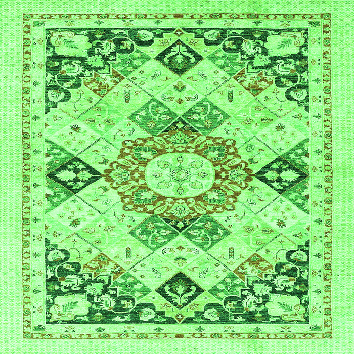Square Machine Washable Abstract Green Modern Area Rugs, wshabs2968grn