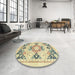 Round Abstract Dark Almond Brown Modern Rug in a Office, abs2968