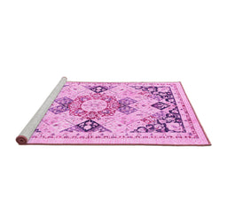 Sideview of Machine Washable Abstract Pink Modern Rug, wshabs2968pnk