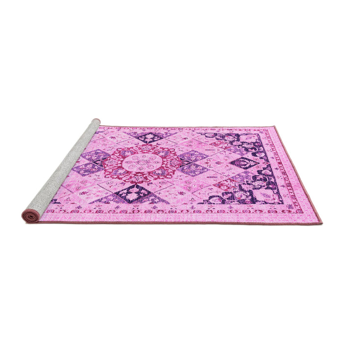 Sideview of Machine Washable Abstract Pink Modern Rug, wshabs2968pnk