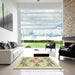 Square Abstract Dark Almond Brown Modern Rug in a Living Room, abs2968