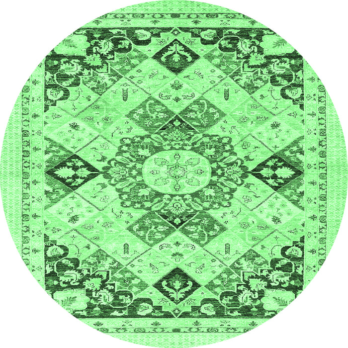 Round Machine Washable Abstract Emerald Green Modern Area Rugs, wshabs2968emgrn