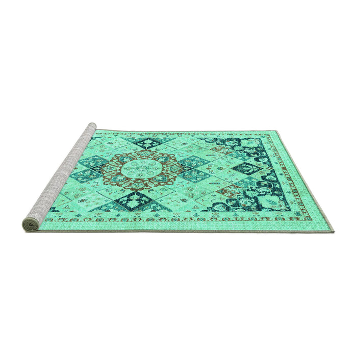 Sideview of Machine Washable Abstract Turquoise Modern Area Rugs, wshabs2968turq