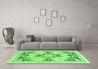 Machine Washable Abstract Green Modern Rug, wshabs2968grn