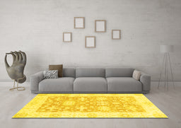Machine Washable Abstract Yellow Modern Rug in a Living Room, wshabs2969yw