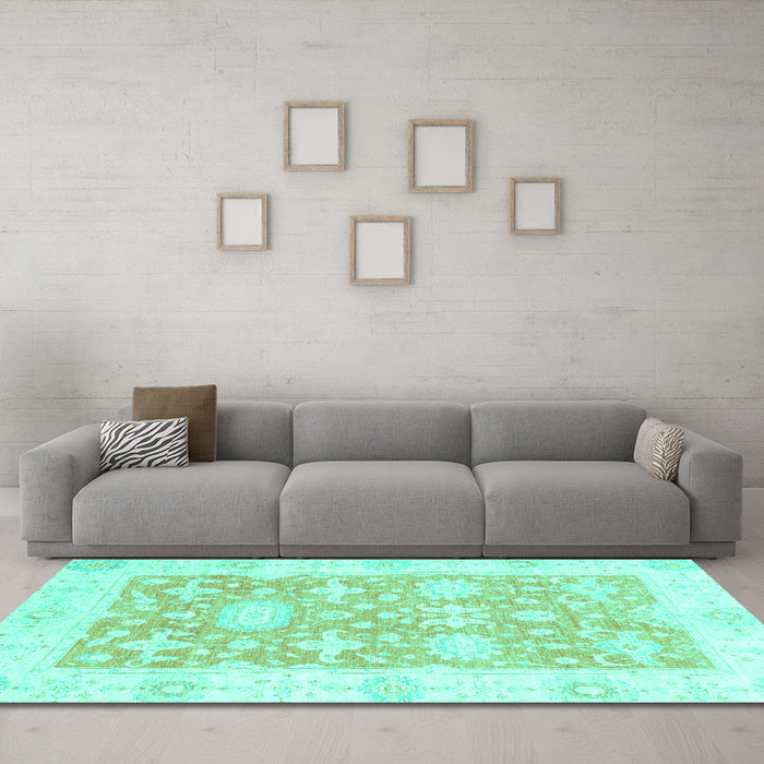 Machine Washable Abstract Turquoise Modern Area Rugs in a Living Room,, wshabs2969turq