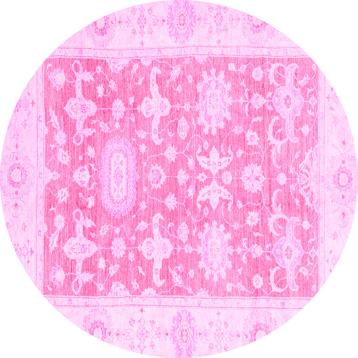 Round Machine Washable Abstract Pink Modern Rug, wshabs2969pnk