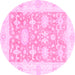 Round Machine Washable Abstract Pink Modern Rug, wshabs2969pnk