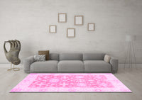 Machine Washable Abstract Pink Modern Rug, wshabs2969pnk