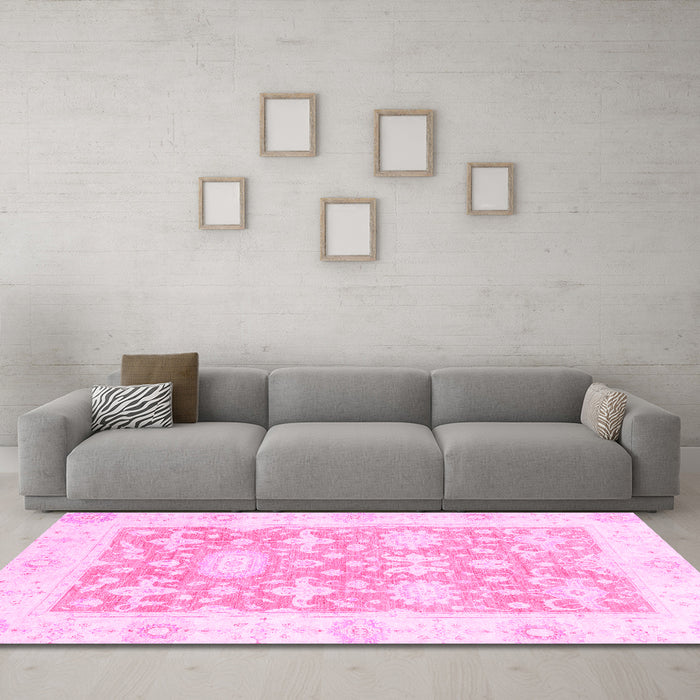 Machine Washable Abstract Pink Modern Rug in a Living Room, wshabs2969pnk