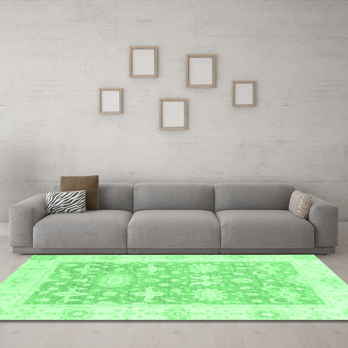 Machine Washable Abstract Emerald Green Modern Area Rugs in a Living Room,, wshabs2969emgrn