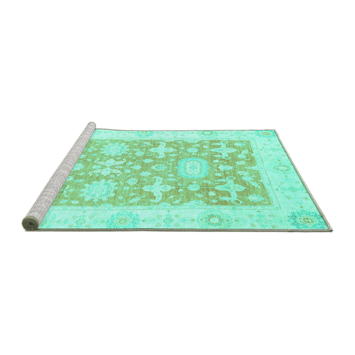 Sideview of Machine Washable Abstract Turquoise Modern Area Rugs, wshabs2969turq
