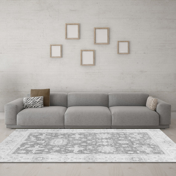 Machine Washable Abstract Gray Modern Rug in a Living Room,, wshabs2969gry