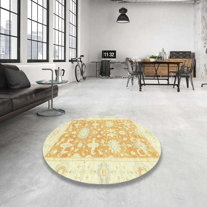 Round Machine Washable Abstract Orange Rug in a Office, wshabs2969