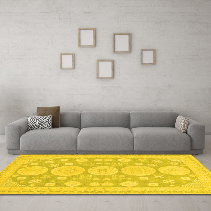 Machine Washable Oriental Yellow Traditional Rug in a Living Room, wshabs296yw