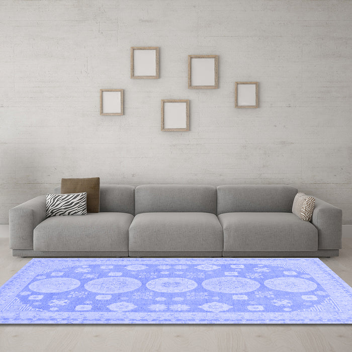 Machine Washable Oriental Blue Traditional Rug in a Living Room, wshabs296blu