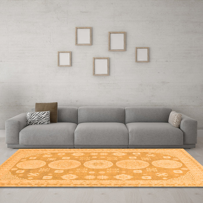 Machine Washable Oriental Orange Traditional Area Rugs in a Living Room, wshabs296org