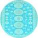 Round Machine Washable Oriental Light Blue Traditional Rug, wshabs296lblu