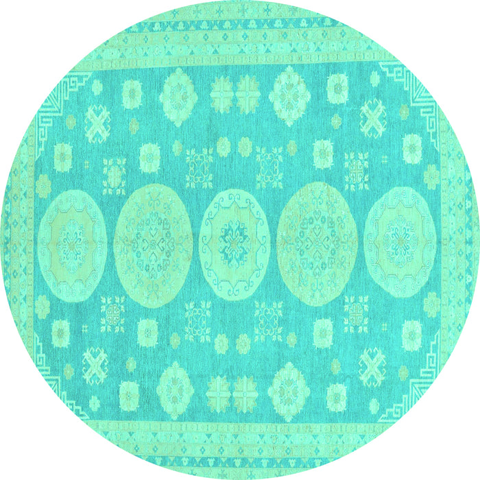 Round Oriental Turquoise Traditional Rug, abs296turq