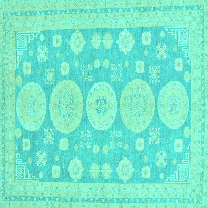 Square Machine Washable Oriental Turquoise Traditional Area Rugs, wshabs296turq