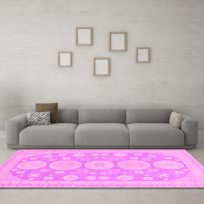 Machine Washable Oriental Pink Traditional Rug in a Living Room, wshabs296pnk