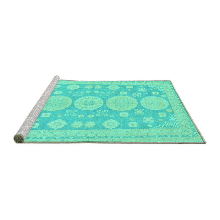 Sideview of Machine Washable Oriental Turquoise Traditional Area Rugs, wshabs296turq