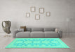 Machine Washable Oriental Turquoise Traditional Area Rugs in a Living Room,, wshabs296turq