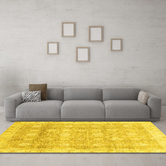 Machine Washable Oriental Yellow Traditional Rug in a Living Room, wshabs2970yw