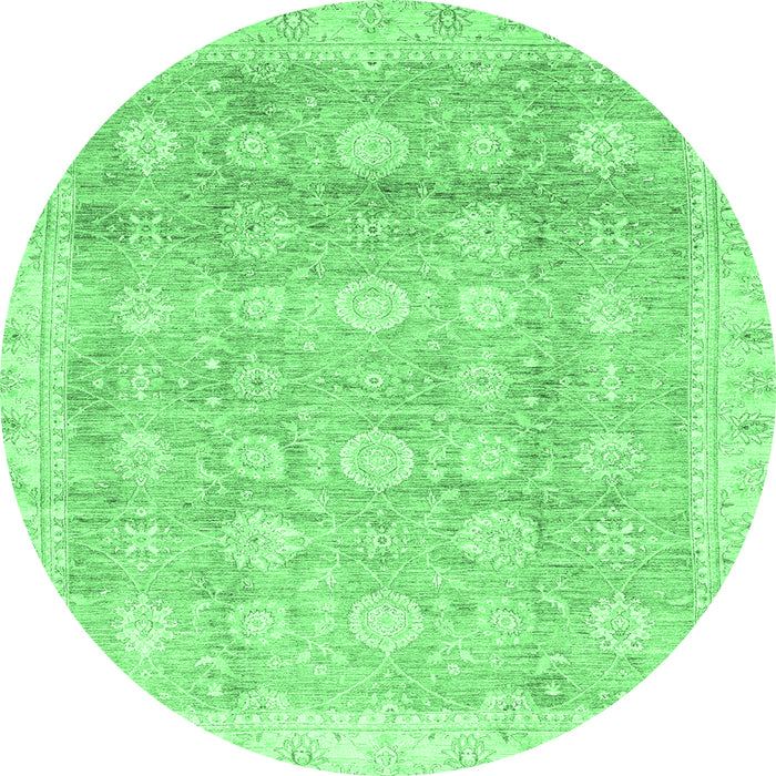 Round Machine Washable Oriental Emerald Green Traditional Area Rugs, wshabs2970emgrn