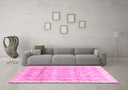 Machine Washable Oriental Pink Traditional Rug in a Living Room, wshabs2970pnk