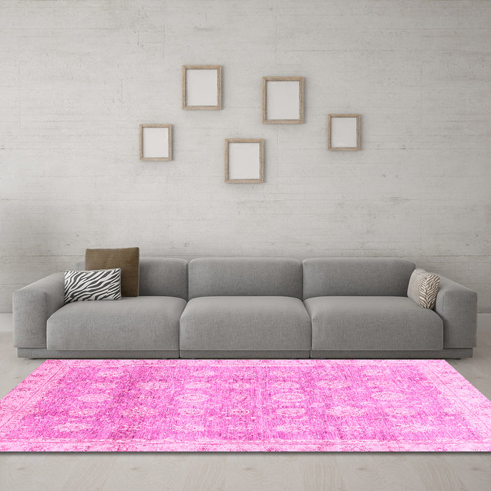 Machine Washable Oriental Pink Traditional Rug in a Living Room, wshabs2970pnk