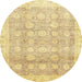 Round Machine Washable Abstract Gold Rug, wshabs2970