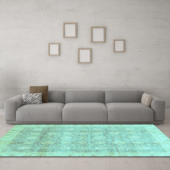 Machine Washable Oriental Light Blue Traditional Rug in a Living Room, wshabs2970lblu