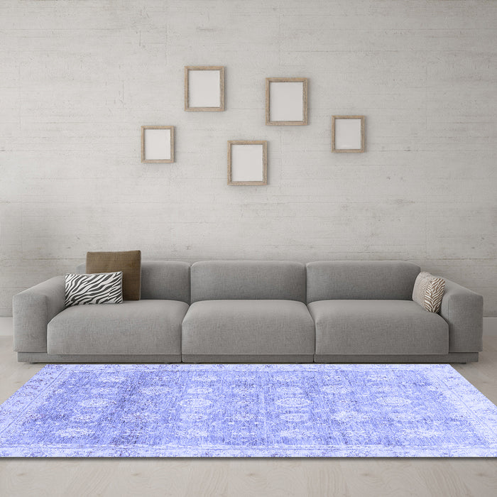 Machine Washable Oriental Blue Traditional Rug in a Living Room, wshabs2970blu