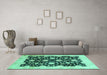 Machine Washable Oriental Turquoise Traditional Area Rugs in a Living Room,, wshabs2971turq