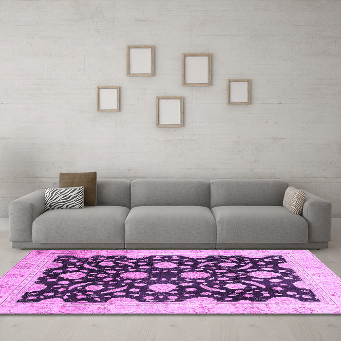 Machine Washable Oriental Purple Traditional Area Rugs in a Living Room, wshabs2971pur
