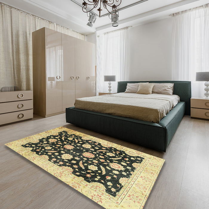 Machine Washable Abstract Dark Brown Rug in a Bedroom, wshabs2971