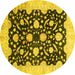 Round Machine Washable Oriental Yellow Traditional Rug, wshabs2971yw