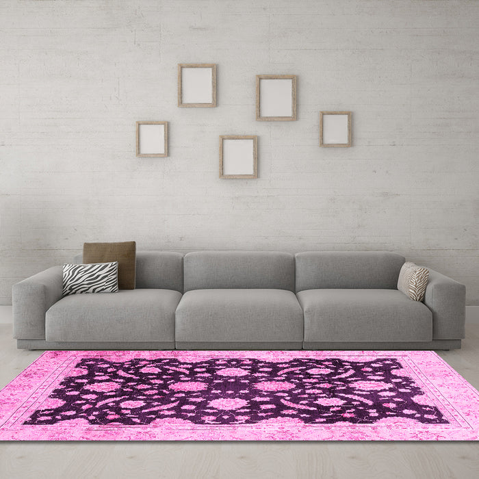 Machine Washable Oriental Pink Traditional Rug in a Living Room, wshabs2971pnk