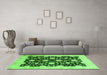 Machine Washable Oriental Green Traditional Area Rugs in a Living Room,, wshabs2971grn